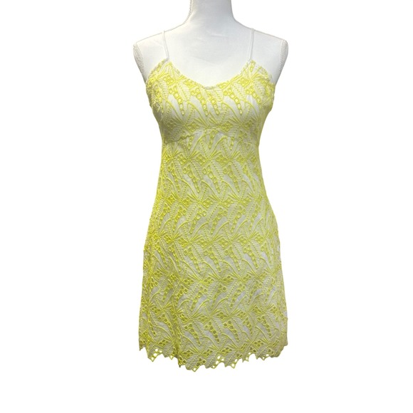 crown & ivy Dresses & Skirts - Crown & Ivy Eyelet Mini Dress Womens 6 Yellow NWT Lace Sleeveless V-Neck Cotton